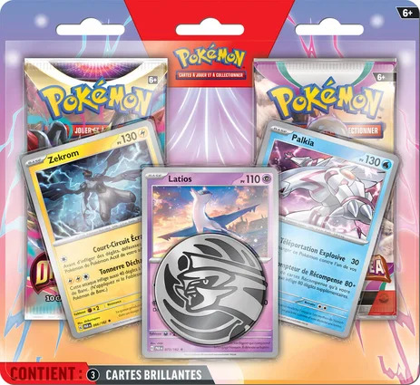 cartes pokémon -PACK 2 BOOSTERS - 3 CARTES PROMO LATIOS ZEKROM ET PALKIA