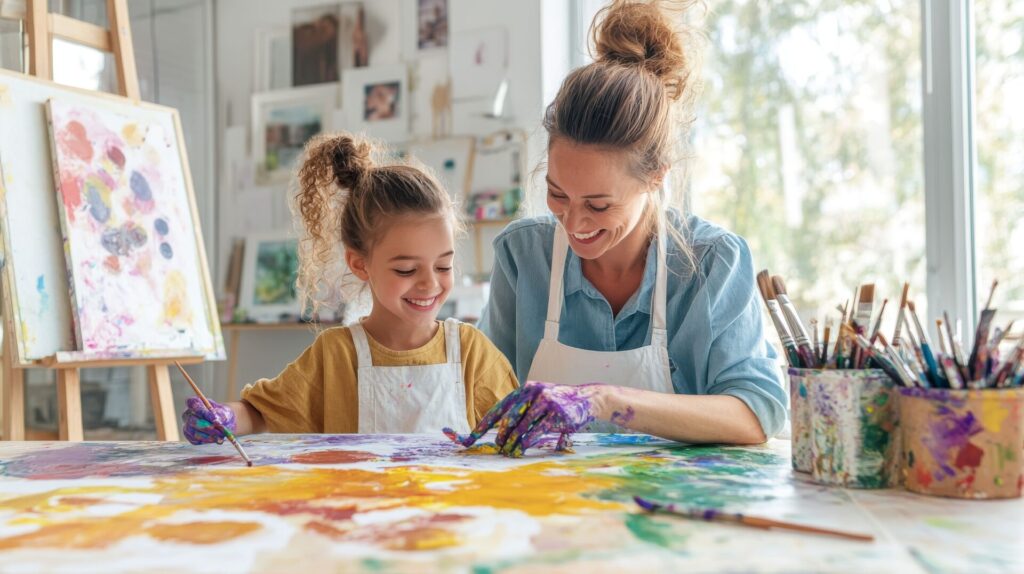 mere et sa fille en train de faire une activité manuelle ensemble