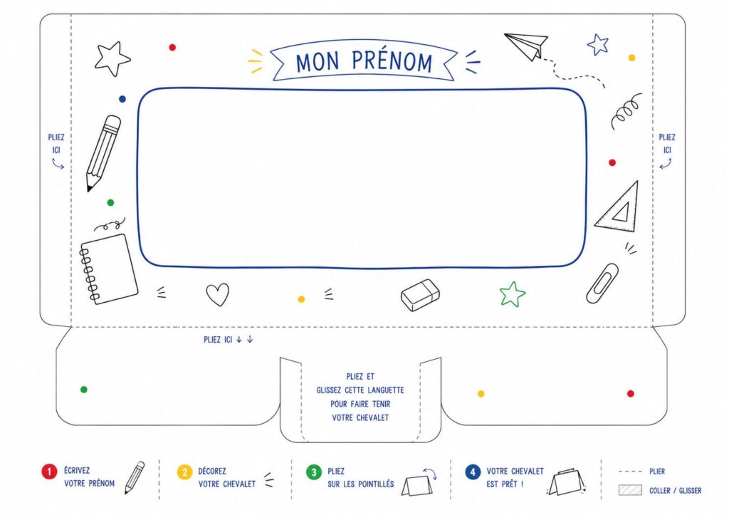 Chevalet prénom à imprimer et à colorier pour la rentrée des classes